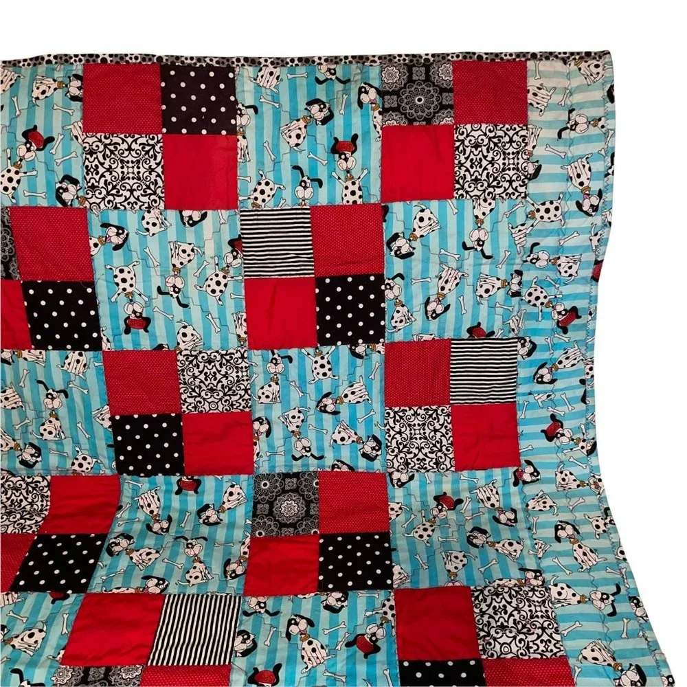 Handmade Hand Crafted Dalmatian Dog Lover Patchwork Granny Square Quilt 45 X 39